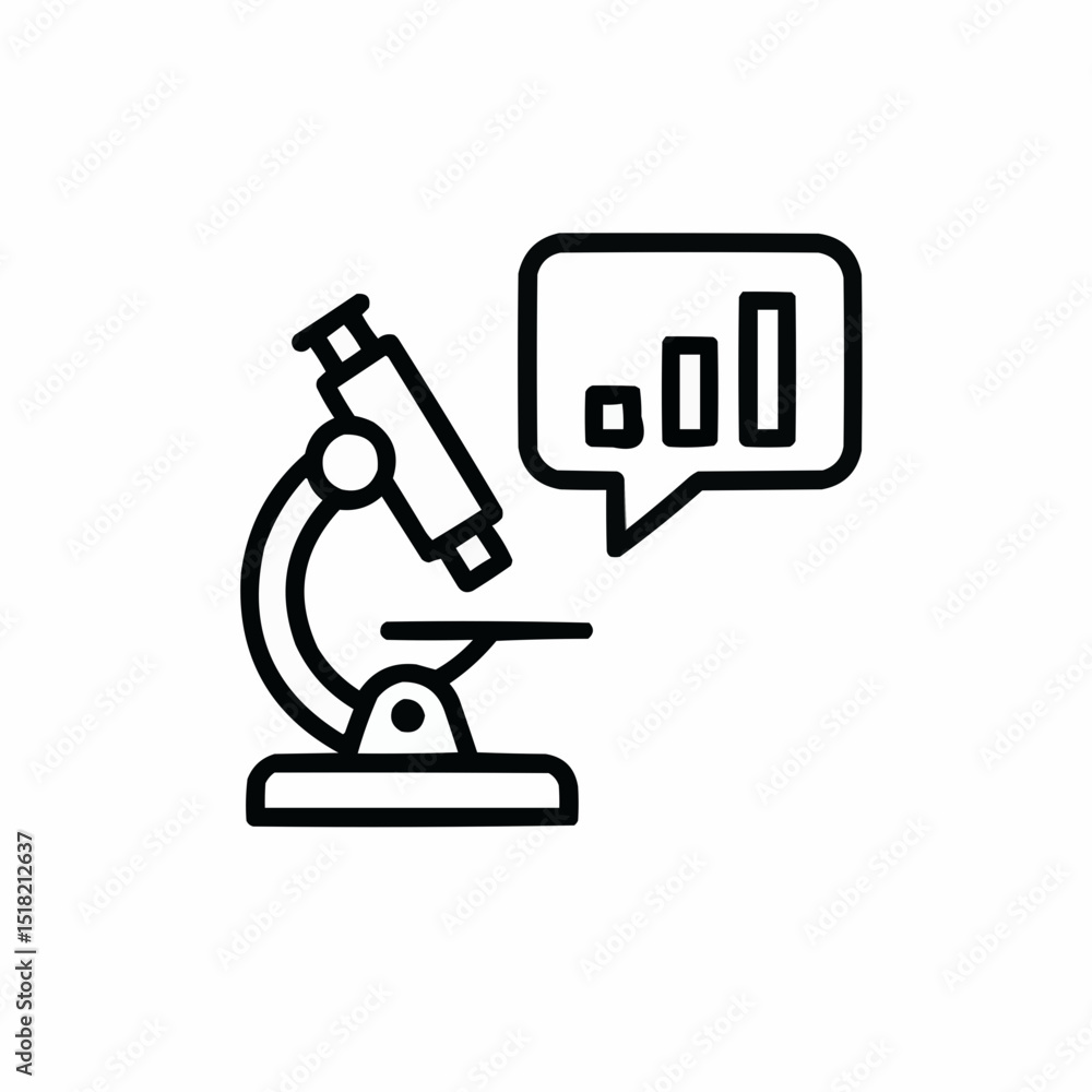 Outlined microscope projecting chart bars — research turning into data. Outlined microscope projecting chart bars — research turning into data.
