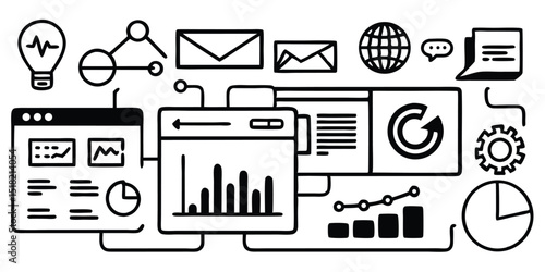 Business data analysis charts and diagrams isolated on white