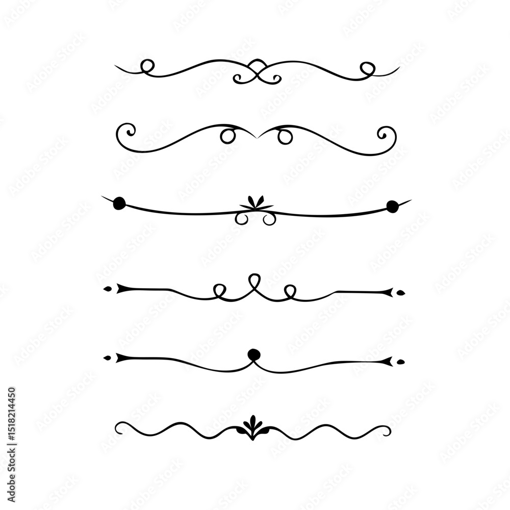 Text dividers doodle set. Wedding decorative elements. Divider ornament, borders, vintage line separators. Hand drawn vector illustration isolated on white background Text dividers doodle set. Wedding decorative elements. Divider ornament, borders, vintage line separators. Hand drawn vector illustration isolated on white background