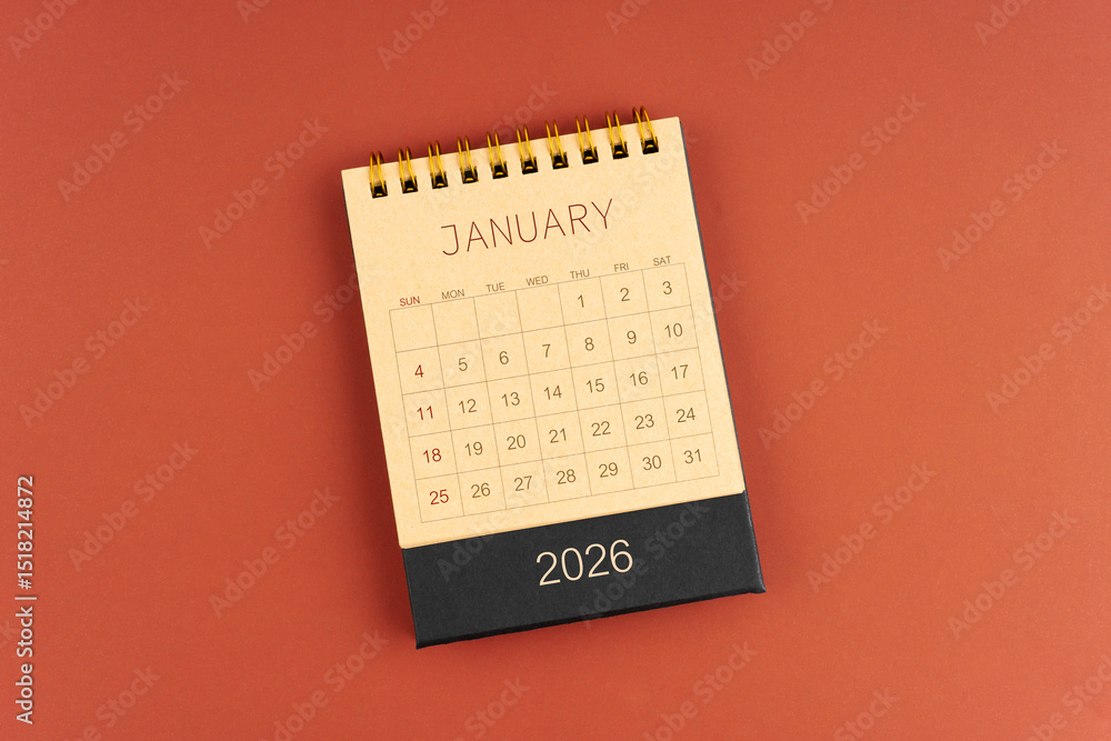 custom made wallpaper toronto digitalJanuary 2026 calendar from brown craft paper on red background.