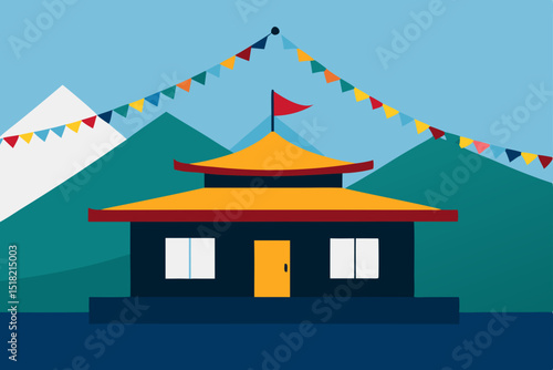 buddhist temple in the background