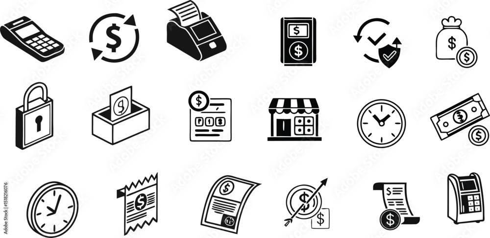 Financial transactions glyph icon set Financial transactions glyph icon set