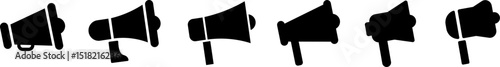 Loudspeaker icon set. Set of simple megaphone line icons.  Bullhorn line sign. Speak loudhailer icon. Voice sound speech.
Vector illustration