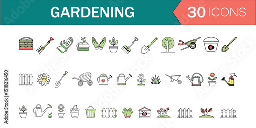 Gardening and flower editable stroke outline icons set isolated on white background flat vector illustration. , generated via ai 