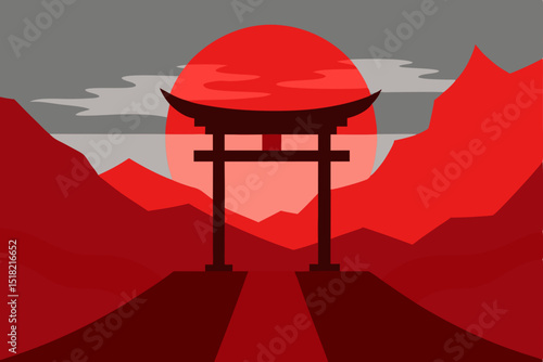 japanese restaurant with red roof and sky