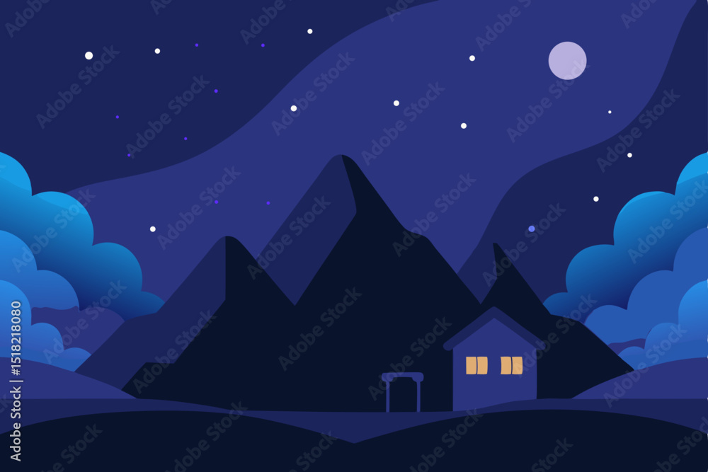 Fototapeta premium winter night landscape with houses