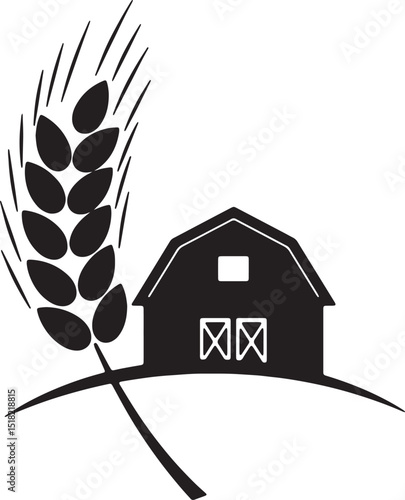 Farmhouse Barn Wheat Field Agriculture Rustic Countryside Illustration