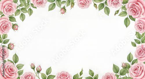 Pink Rose Watercolor Frame On White Background
