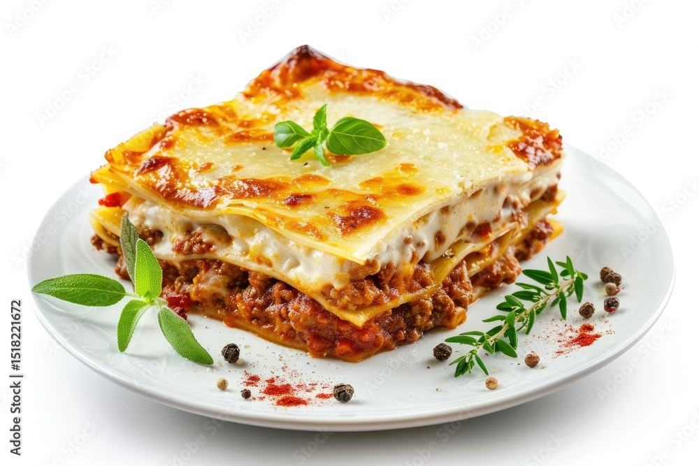 Detailed Color Image of Piece of Lasagna with Bolognese Sauce on Plate Detailed Color Image of Piece of Lasagna with Bolognese Sauce on Plate