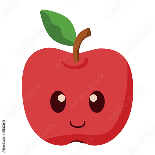 Red apple with kawaii eyes. Flat design vector illustration of red apple on white background.