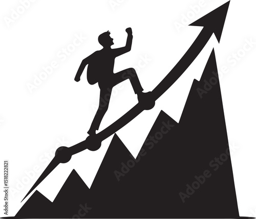 Man Climbing Growth Arrow Success Mountain Peak Achievement