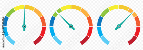 Set of Speedometer Icons, Speed Indicator, Tachometer Sign Guage Symbol with Editable Strokes Vector Illustrationon Transparent Background. EPS 10.