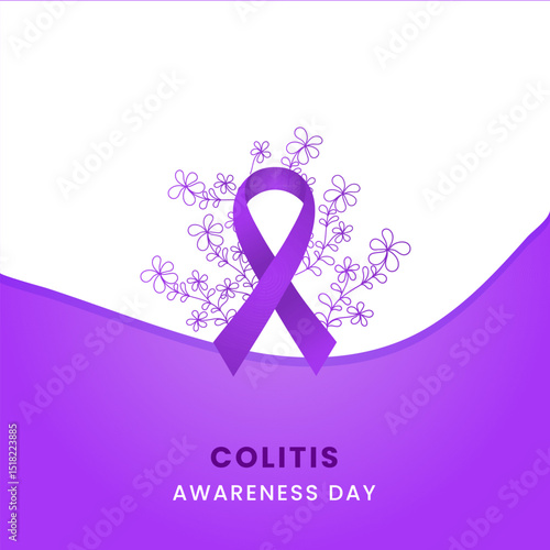 Colitis awareness Month background design with Purple silk ribbon.