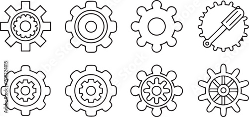Gear and Mechanical Icons Set Editable Vector Line Art