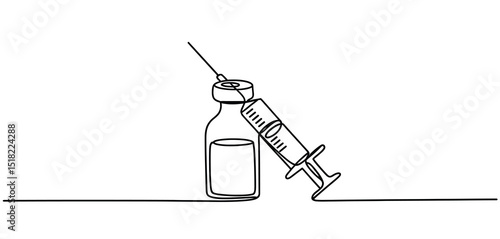 Continuous Line Drawing of Syringe and Vaccine Vial