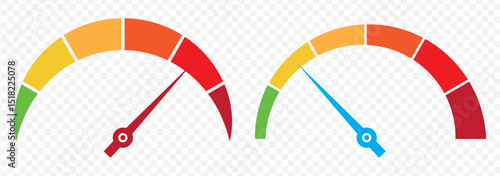 Set of Speedometer Icons, Speed Indicator, Tachometer Sign Guage Symbol with Editable Strokes Vector Illustrationon Transparent Background. EPS 10.