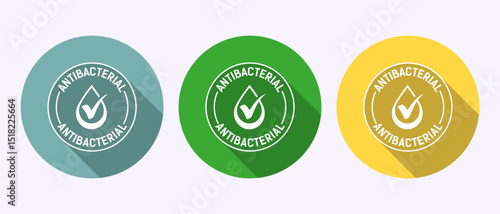 Antibacterial icon design illustration, Hygiene label symbol in shadow button design