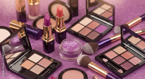Cosmetics Beauty Products Set Makeup Accessories on Glitter