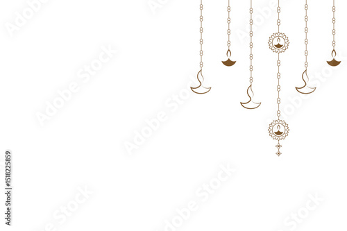 Happy Diwali greeting template with hanging Diya design on transparent background