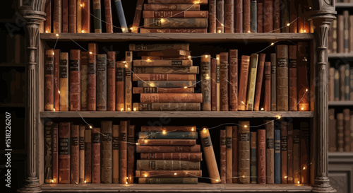 Warm and inviting view of bookshelves filled with books