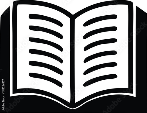 Bold black and white open book icon illustration graphic design