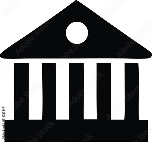 Simple black and white icon depicting a classical building with columns and a gable roof
