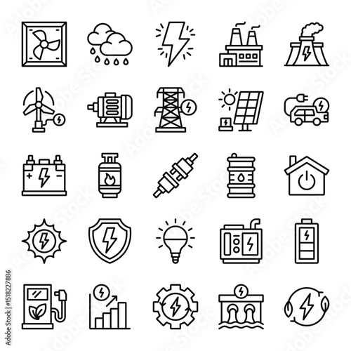 Collection of 25 electricity and energy line icons