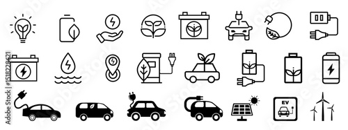 Electric car line and bold icons. Cars Icons
