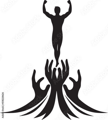 Empowering Silhouette of a Man Raised by Helping Hands