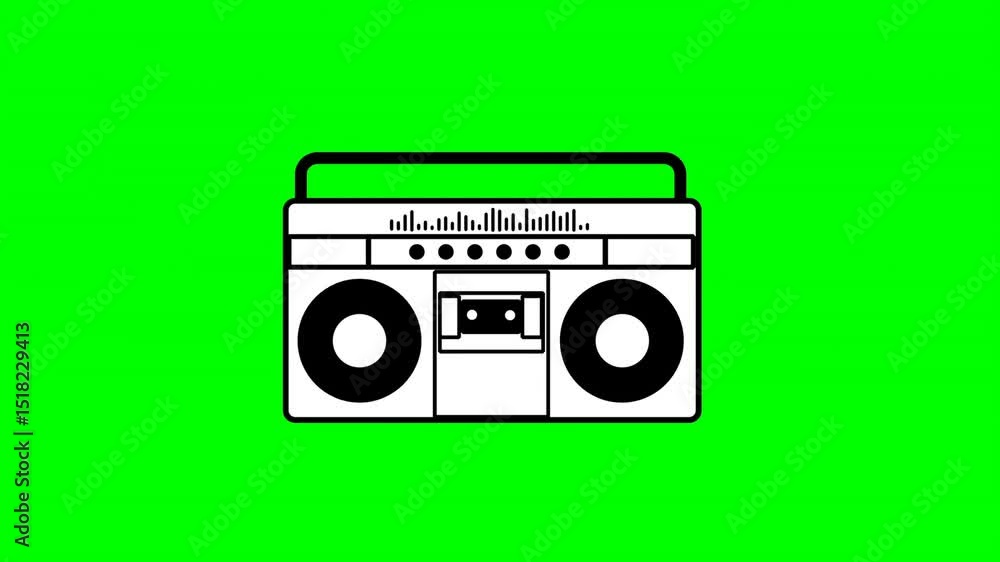 Boombox animation on green background. Seamless looping 4K video background Boombox animation on green background. Seamless looping 4K video background