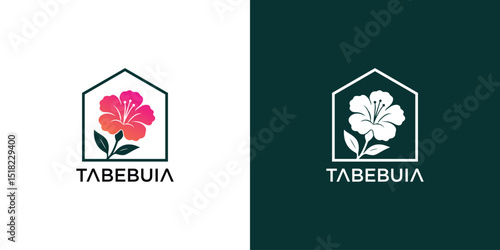 Tabebuia flower house logo design with modern concept