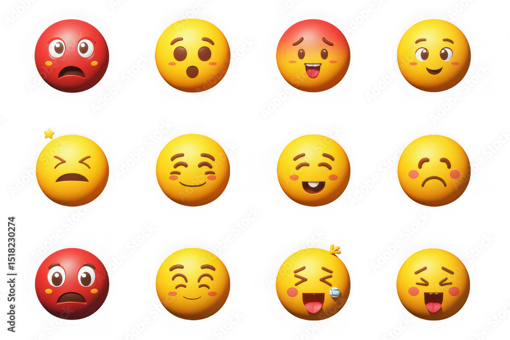 Fototapeta premium Twelve 3d emojis showing different emotions