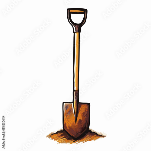 Hand-drawn illustration of a shovel in dirt