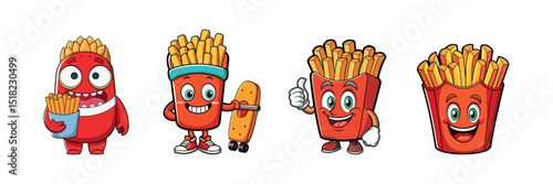Cartoon French Fries Vector Set Snack Food, Meal Icon, and Fast Food Logo
