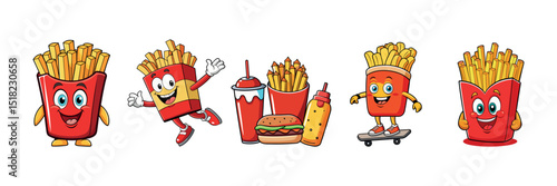 Cartoon French Fries Vector Set Snack Food, Meal Icon, and Fast Food Logo