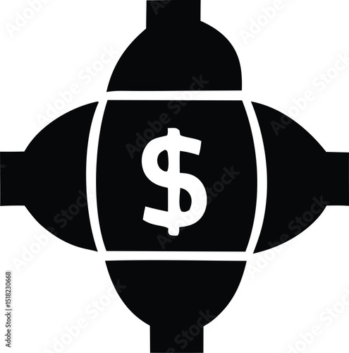 Abstract black and white dollar sign money flow icon graphic