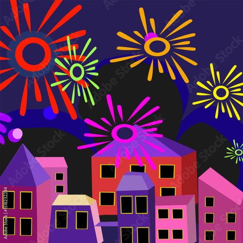  Nocny pokaz fajerwerków – kolorowa ilustracja wektorowa