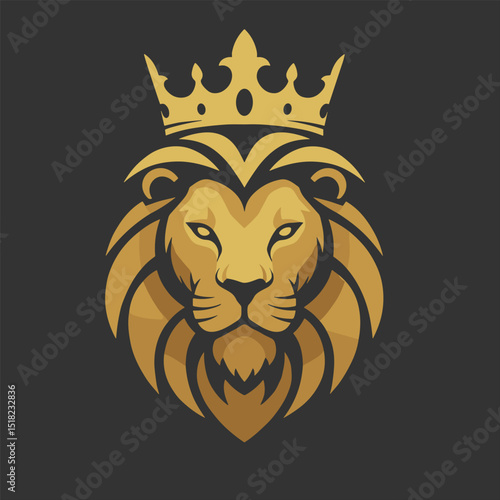 Royal king lion crown symbols. Elegant gold Leo animal logo. Premium luxury brand identity icon. Vector illustration
