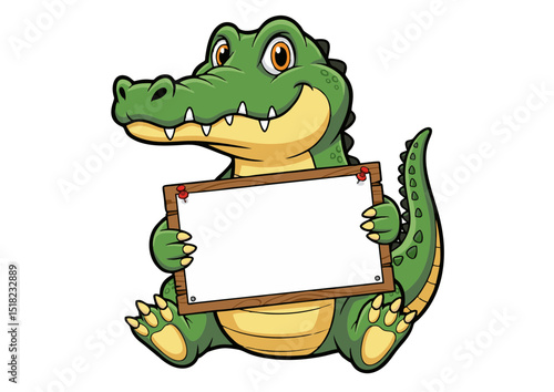 Adorable Cartoon Crocodile Holding a Blank Sign Perfect for Your Next Project, Advertisement, or Presentation –  Free to Use for Personal and Commercial Purposes