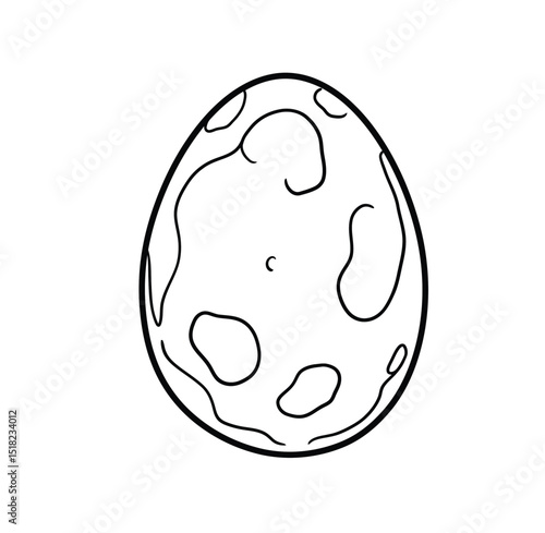 Dinosaur egg drawing. It is a black and white outline image of a dinosaur egg with a textured shell, perfect for prehistoric themes. Vector sketch line art draw.