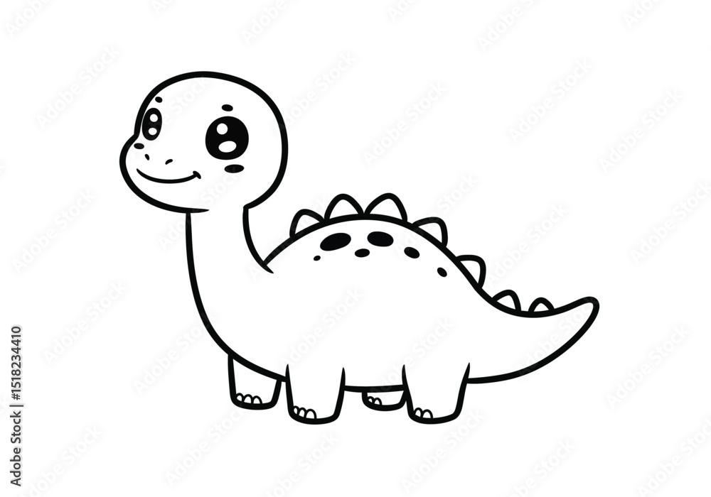 Chibi dinosaur drawing. It is a black and white outline image of a cute, friendly chibi dinosaur, resembling a baby Brachiosaurus or sauropod. Vector sketch line art draw. Chibi dinosaur drawing. It is a black and white outline image of a cute, friendly chibi dinosaur, resembling a baby Brachiosaurus or sauropod. Vector sketch line art draw.