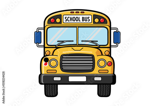 Classic Yellow School Bus Front View Illustration, Perfect for Educational Projects, Back to School Themes, Transportation Designs, and Children's Book Illustrations