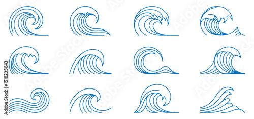 Blue Ocean Waves – Set of Iconic Wave Designs for Nature, Water, and Beach Concepts