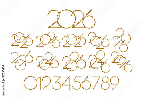 Stylish Golden Numerals Design for 2026 and Digits, Vector Illustration Background, Featuring Flowing Lines and a Contemporary Modern Typeface, Creative Typography Art Composition