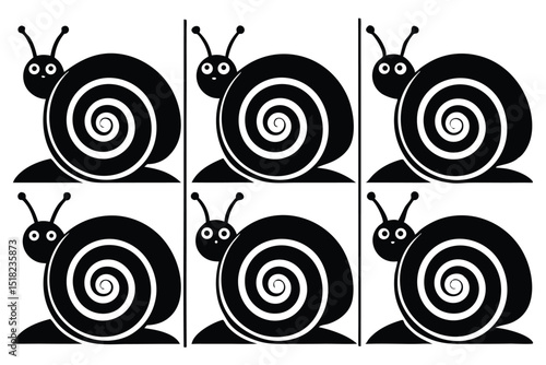Six Cute Black and White Snails