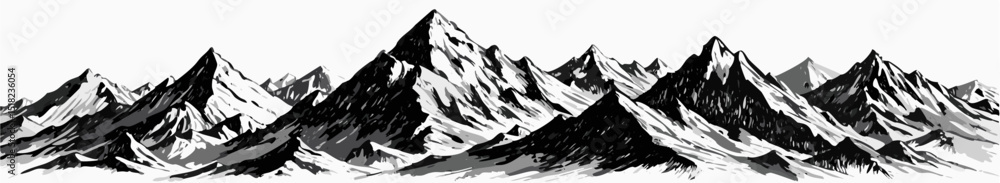 Black and White Mountain Range Illustration