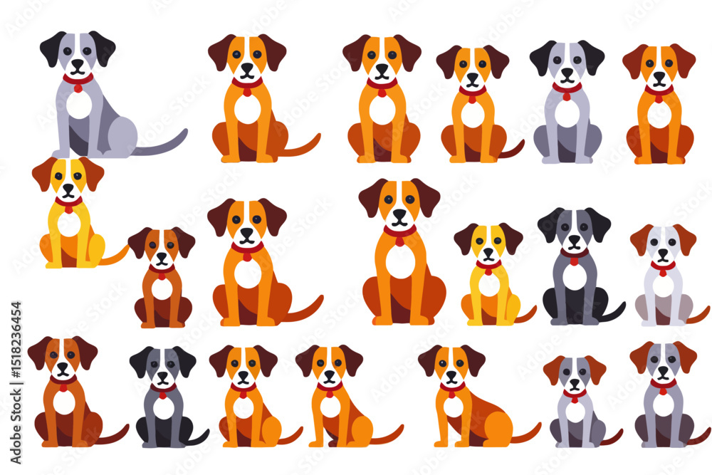 Fototapeta premium Cute Cartoon Dogs Vector Art Illustration- Collection of Colorful Dog Breeds- Perfect for Pet Lovers and Graphic Design Projects