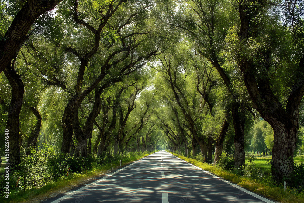 Naklejka premium Fresh Green Trees Along Bright Path