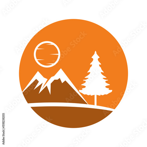 Tree and Sun over Mountains