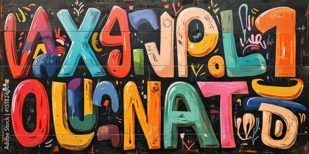 Fototapeta premium Colorful, stylized lettering on a dark wooden surface